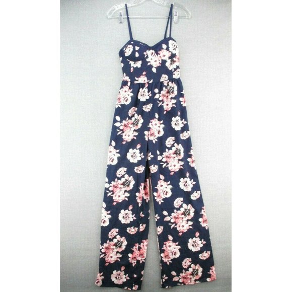 BOG Collective Jumpsuit Romper Womens Extra Small Blue Floral Built In Bra - Picture 1 of 10